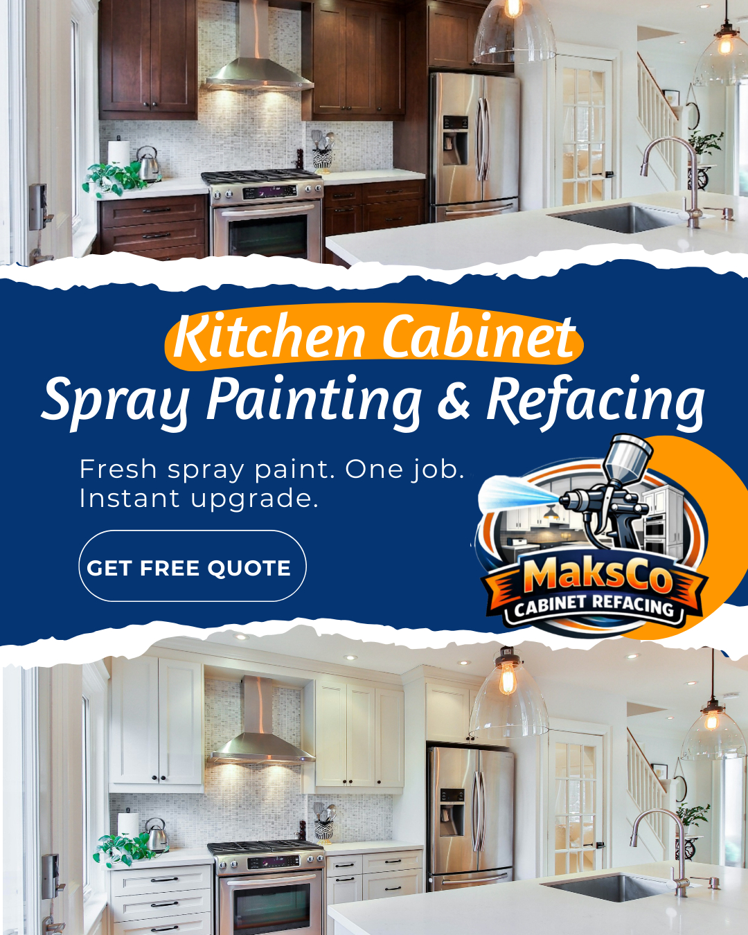 Professional kitchen cabinet spray painting & refacing